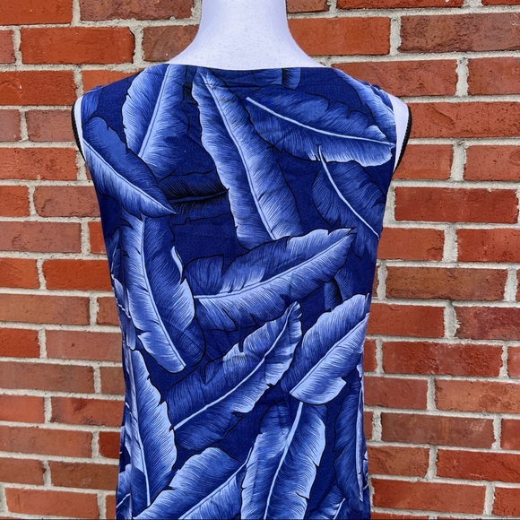 Peppermint Bay New York Sleeveless Blue Tropical Leaf Print Dress Womens Small - Picture 4 of 8